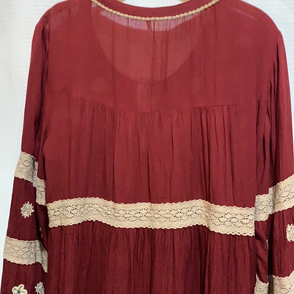 FREE PEOPLE TUNIC BOHO PEASANT SZ M BURG/CREME - Picture 8 of 10